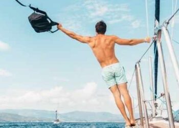 man on a yacht, like a scene of Wolf of Wall Street