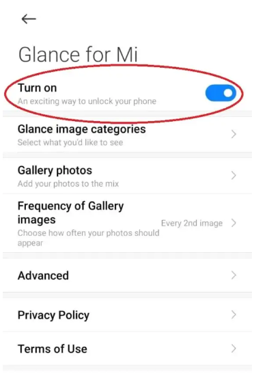 Step 2 of how to remove Glance from Mi 9