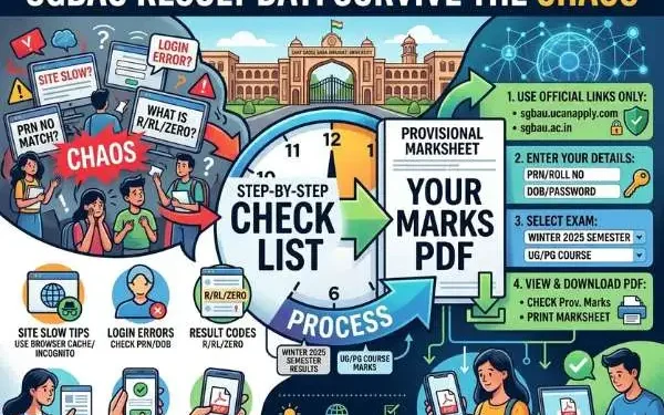 SGBAU Result Day survival guide: How to fix login errors, navigate a slow university website, and download the Winter 2025 provisional marksheet PDF for UG and PG courses at Sant Gadge Baba Amravati University.