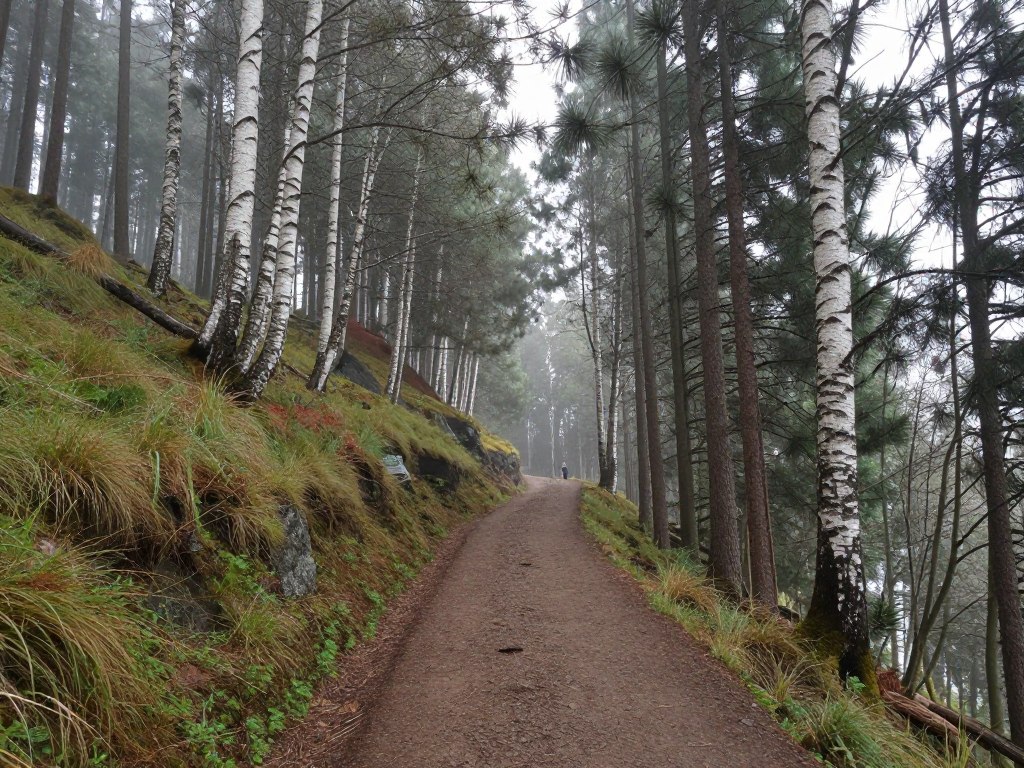 Tiffin Dara forest trail with birch and fir trees Tiffin Dara forest trail with birch and fir trees